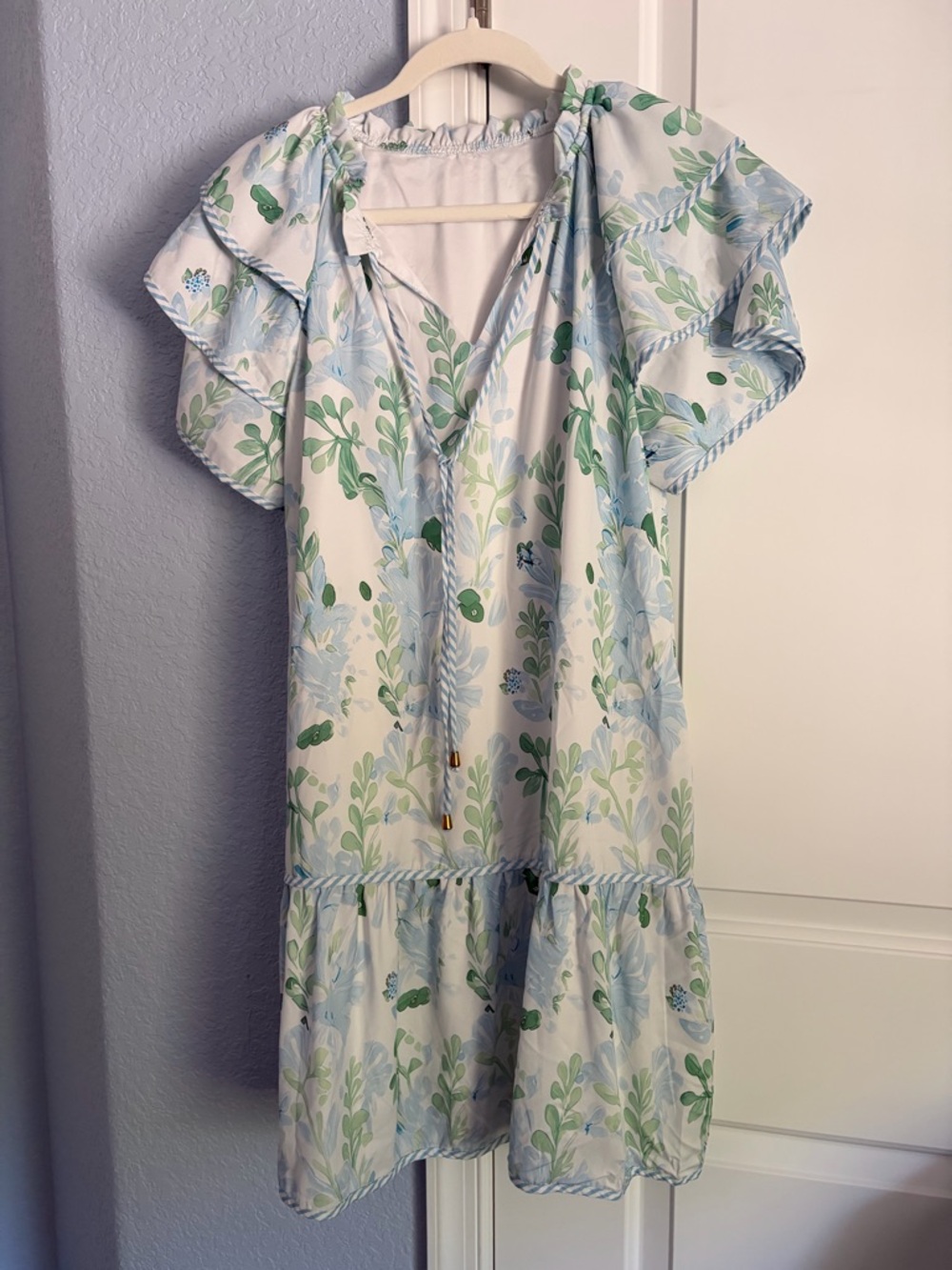 Women’s Light Blue & Green Floral Ruffle Dress